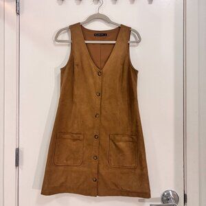 Abercrombie & Fitch Faux Suede Button Front Dress S Camel Tan Pockets